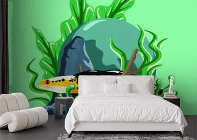 Beautiful fish underwater vector isolated on green background Wall mural