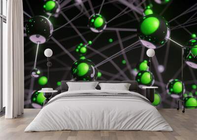 a green and black background with many small spheres Wall mural