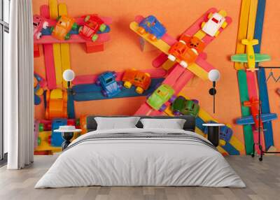 colorful city toys cars and planes Wall mural