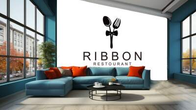 creative inspiration logo fork spoon and ribbon restaurant Wall mural