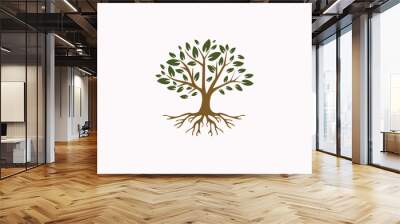 golden Tree of Life Stamp Seal Emblem Oak Banyan Maple logo design Wall mural