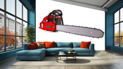 New red chainsaw isolated on white background Wall mural