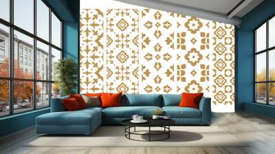 Set arabic oriental ornamental floral geometric arabesque seamless pattern. East motif pattern on white background vector illustration Wall mural