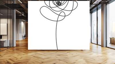 Abstract flower in continuous line art drawing style. Doodle flower. Minimalist black linear design isolated on white background. Vector illustration Wall mural