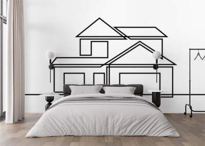 Abstract house in continuous line art drawing style. Detached family cottage minimalist black linear design isolated on white background. Vector illustration Wall mural