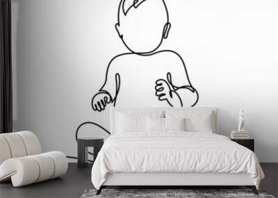 baby boy sitting in continuous line art drawing style. cute toddler child black linear sketch isolat Wall mural