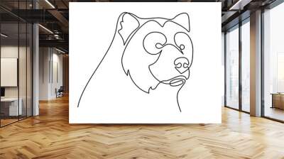 Bear portrait in continuous line art drawing style. Brown bear head minimalist black linear sketch isolated on white background. Vector illustration Wall mural