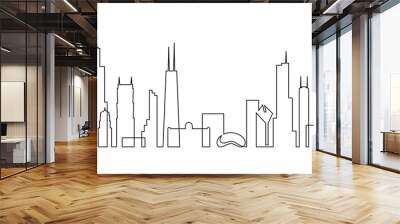 Chicago skyline in continuous line art drawing style. Cityscape of Chicago with silhouettes of most famous buildings and towers. Black linear design isolated on white background. Vector illustration Wall mural