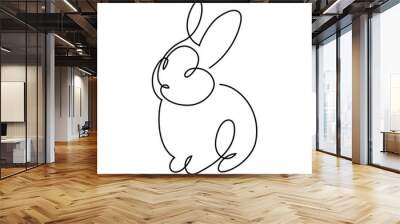 Cute Easter bunny in continuous line art drawing style. Bunny rabbit black linear sketch isolated on white background. Vector illustration Wall mural