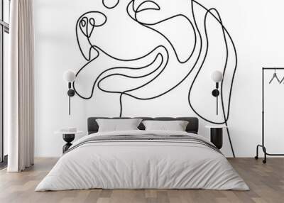 Dog portrait in continuous line art drawing style. Black linear sketch isolated on white background. Vector illustration Wall mural