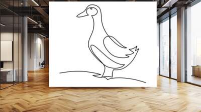 Duck in continuous line art drawing style. Minimalist black linear sketch isolated on white background. Vector illustration Wall mural