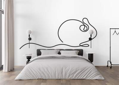 Mouse in continuous line art drawing style. Cute small mouse rodent black linear design isolated on white background. Vector illustration Wall mural