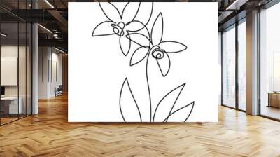 Orchid flower in continuous line art drawing style. Abstract flowering plant of Orchidaceae black linear design isolated on white background. Vector illustration Wall mural