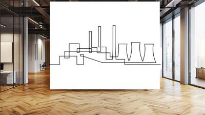 Power plant in continuous line art drawing style. Power station with cooling towers minimalist black linear design isolated on white background. Vector illustration Wall mural