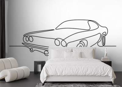 Retro car in continuous line art drawing style. Vintage automobile minimalist black linear sketch isolated on white background. Vector illustration Wall mural