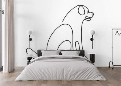 Sitting dog in continuous line art drawing style. Abstract dog in a sitting position black linear sketch isolated on white background. Vector illustration Wall mural