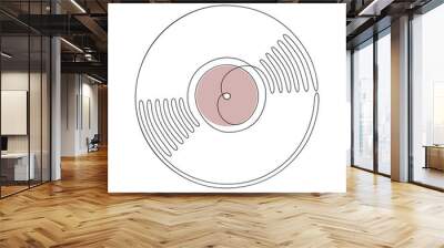 Vinyl LP record in one line art drawing style. Vector illustration Wall mural