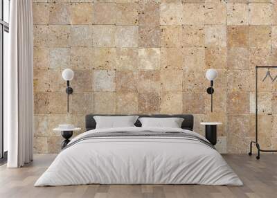 Seamless wall background with Yellow natural sandstone tiles stitched together with clay Wall mural