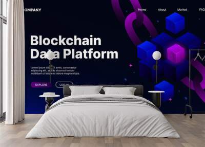 Blockchain Data Platform. Landing Page Template. Vector illustration Wall mural