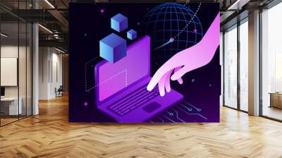 Cryptocurrency Global Network. Isometric Graphic Illustration. Vector illustration Wall mural