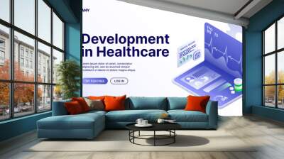 Development in HealthCare Banner. White Landing Page for Website. Vector illustration Wall mural