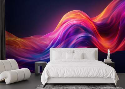 Abstract colorful wave design element flowing with smooth lines on gradient background, neon colors  Wall mural