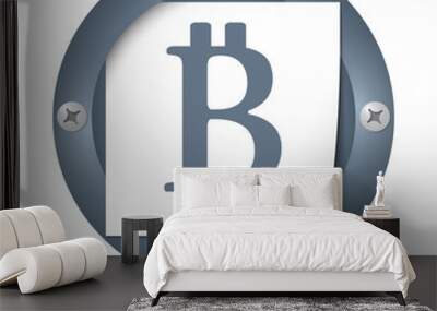 dark abstract icon with paper and bitcoin Wall mural