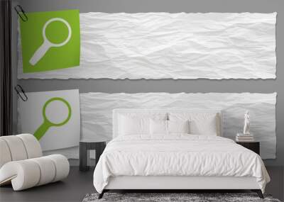 set of two banners with crumpled paper and magnifier Wall mural