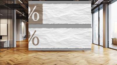 set of two banners with crumpled paper and percent symbol Wall mural