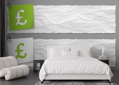 set of two banners with crumpled paper and pound symbol Wall mural