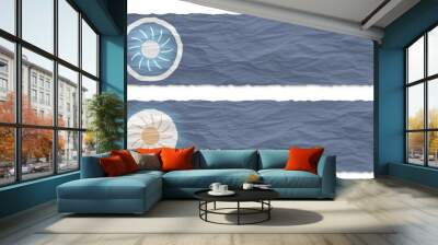 set of two banners with crumpled paper and sun Wall mural