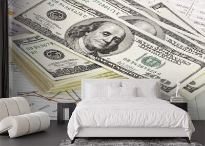 Close-up of money and financial papers. Wall mural