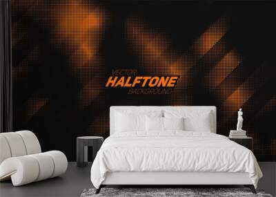 Abstract vector torn orange halftone background. Scrathed dotted texture element. Wall mural