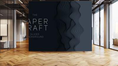 Dark paper layers. 3D abstract gradient papercut. Colorful origami shape concept Wall mural