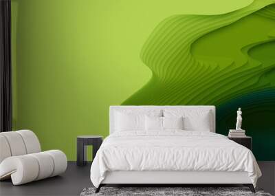 Green paper layers. 3D abstract gradient papercut. Colorful origami shape concept Wall mural