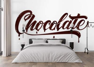 Hand drawn lettering Chocokate. Elegant modern handwritten calligraphy with chocolate letters. Vector Ink illustration. Typography poster on light background. For cards, invitations, prints etc. Wall mural