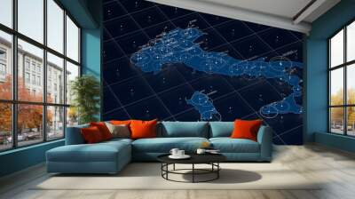 Italy blue map big data visualization. Futuristic map infographic. Information aesthetics. Visual data complexity. Complex Italy data graphic visualization. 3d render illustration Wall mural