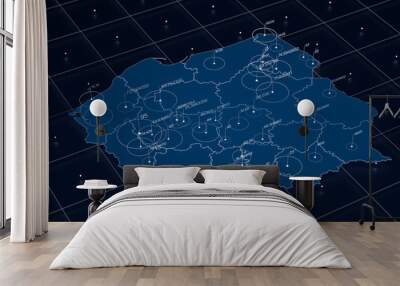 Poland blue map big data visualization. Futuristic map infographic. Information aesthetics. Visual data complexity. Complex Poland data graphic visualization. 3d render illustration Wall mural