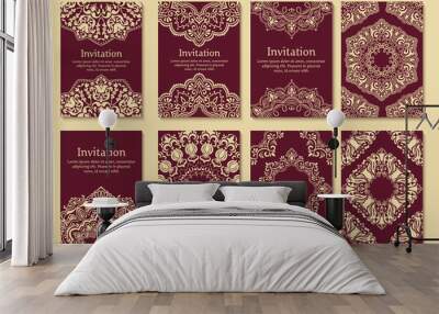 Set of invitations, cards with ethnic henna elements. Arabesque Wall mural