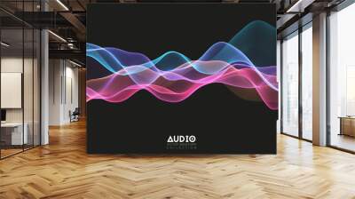 Vector 3d echo audio wavefrom spectrum. Abstract music waves oscillation graph. Futuristic sound wave visualization. Colorful glowing impulse pattern. Synthetic music technology sample. Wall mural