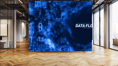 Vector abstract big data visualization. Blue glowing data flow as binary numbers. Computer code representation. Cryptographic analysis, hacking. Bitcoin, blockchain transfer. Pattern of program code Wall mural