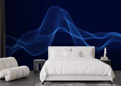 Vector abstract blue digital equalizer with shallow depth of field effect. Vector of sound wave. Glowing points. Signal visualization. HUD elements. Waveform. Wall mural