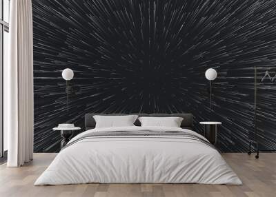 Vector lightspeed travel background. Centric motion of star trails. Light of galaxies blurred into rays or lines under high speed of motion. Burst, explosion backdrop. Wall mural