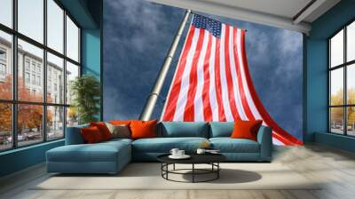 American flag on a sunny day under blue sky Wall mural