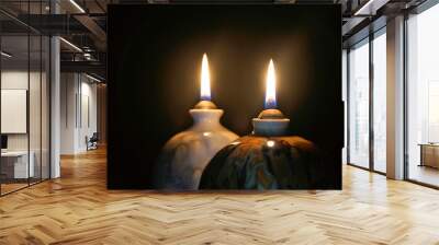  Oil lamp candle flame in the dark with halo effect   Wall mural