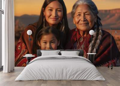 3 Generations of Native American Indian women Wall mural