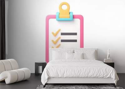 3d Clipboard, checklist symbol. Assignment target icon. Project task management and effective time planning tools. 3d rendering. Vector illustration, white background Wall mural