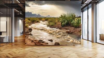 A dry wash filled with water after a storm in the desert Wall mural