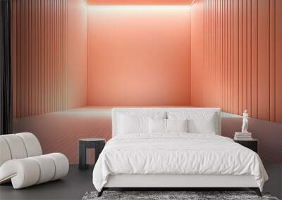 An empty salmon-colored wall with bright light on an elegant, minimalist background. 3D empty space and light floor for product presentation in a vibrant salmon tone and clean aesthetics Wall mural