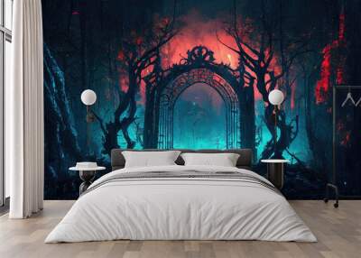 An ominous forest portal by generative AI Wall mural